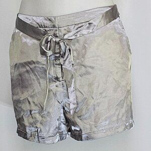 VENUS Silver Satin-Look Lounge Shorts – Silky Feel, Tie Waist, Glam Comfort